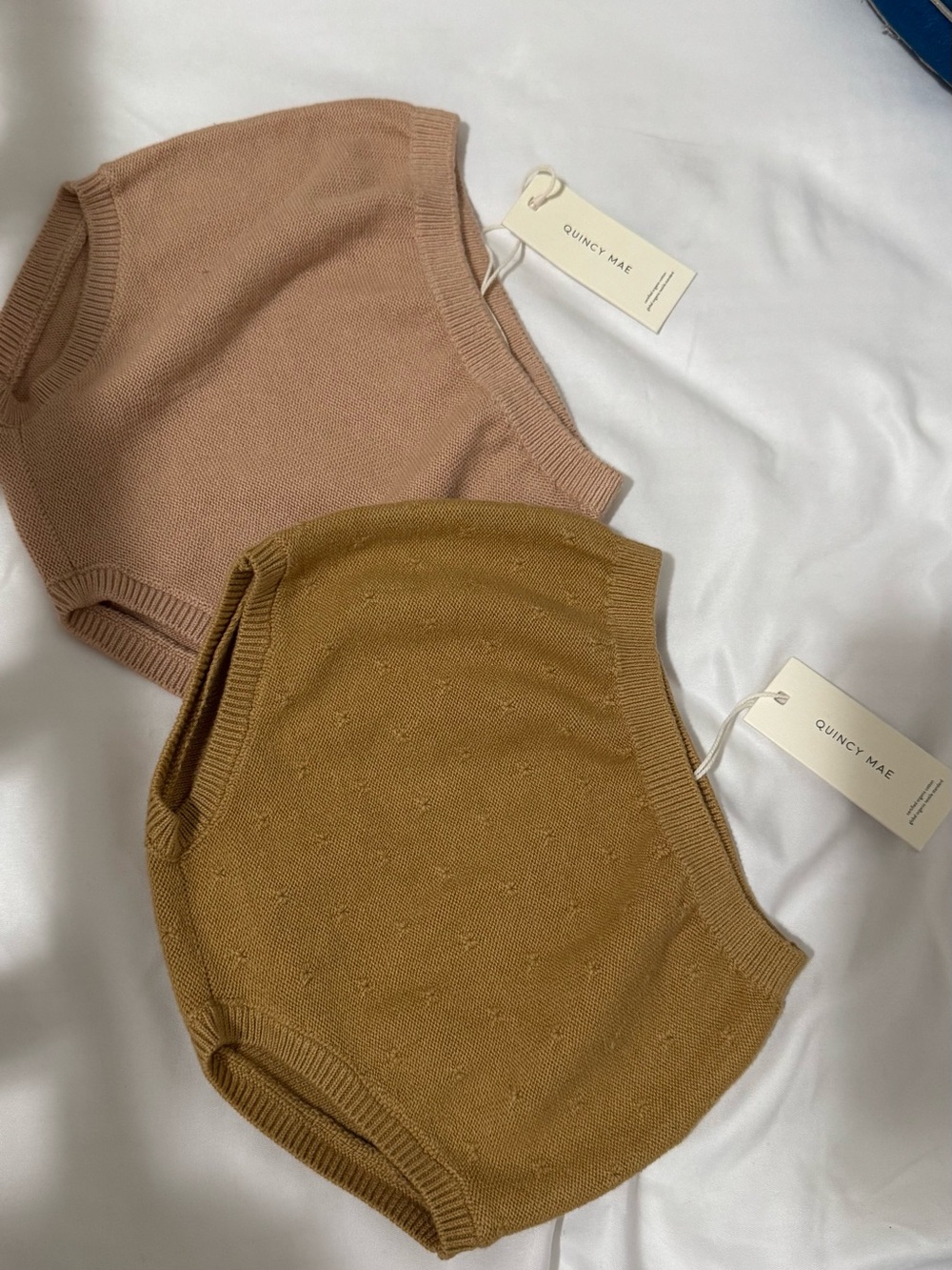 BNWT Quincy Mae Knit Baby Bloomers Bundle - Blush & Honey